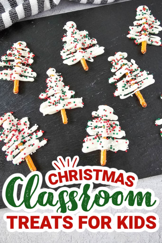 christmas classroom treats - White Chocolate Mini Pretzel Trees