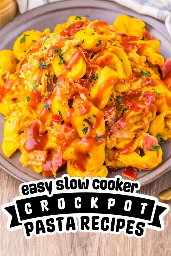 crockpot pasta recipes - Slow Cooker Cheesy BBQ Bacon Chicken Tortellini