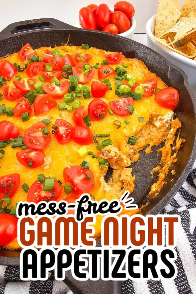 game night appetizers - Cheesy Texas Trash Dip in a Skillet