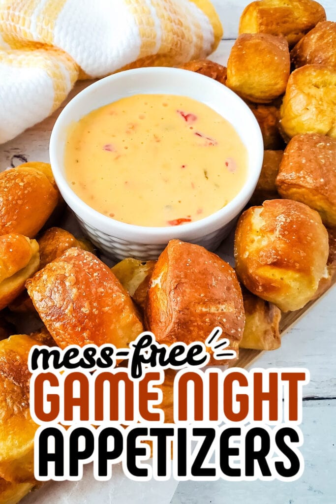 game night appetizers - Soft Pretzel Bites with Cheesy Dip