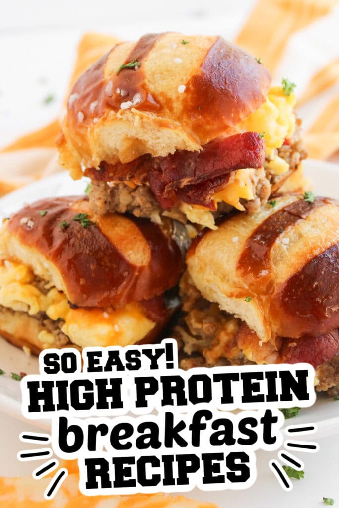 high protein breakfast -Breakfast Sliders on Pretzel Buns