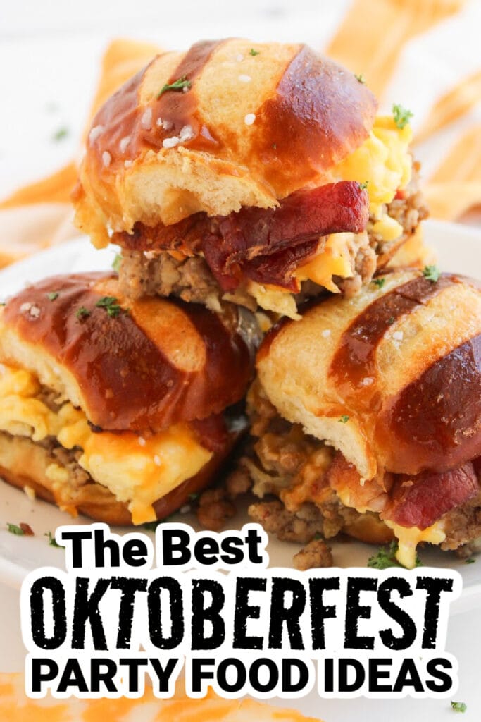 oktoberfest party foods - Breakfast Sliders on Pretzel Buns