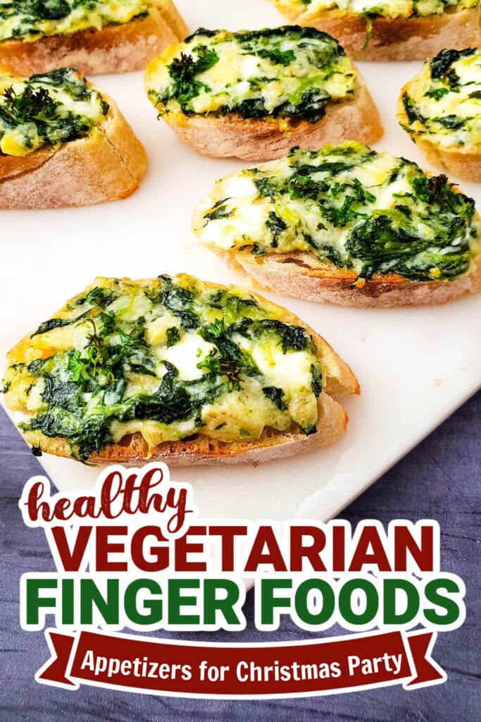 vegetarian appetizers for christmas party - Spinach Artichoke Crostini