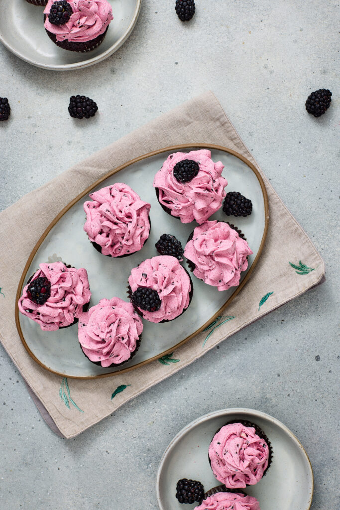 Blackberry Chocolate Cupcakes with Fresh Blackberry Buttercream Process Photo