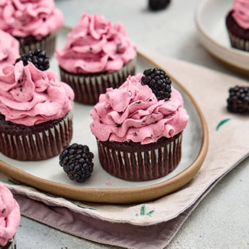 Blackberry Chocolate Cupcakes with Fresh Blackberry Buttercream Process Photo