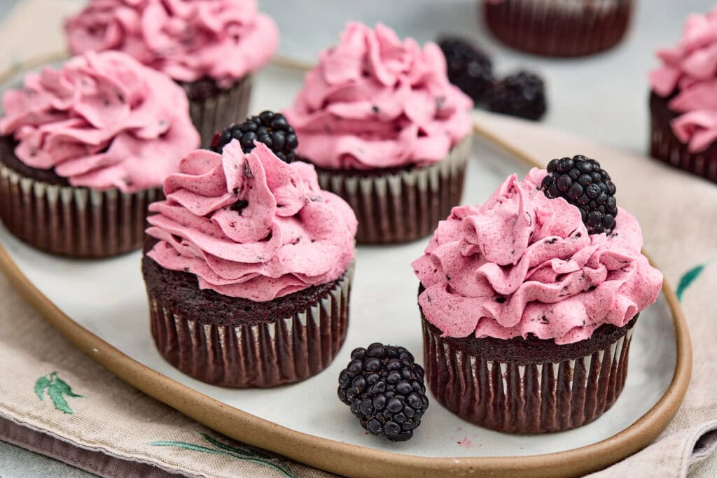 Blackberry Chocolate Cupcakes with Fresh Blackberry Buttercream