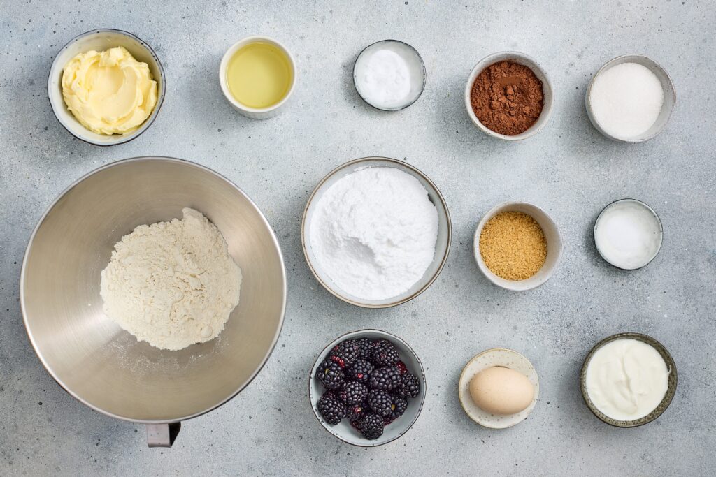 Blackberry Chocolate Cupcakes with Fresh Blackberry Buttercream Process Ingredients
