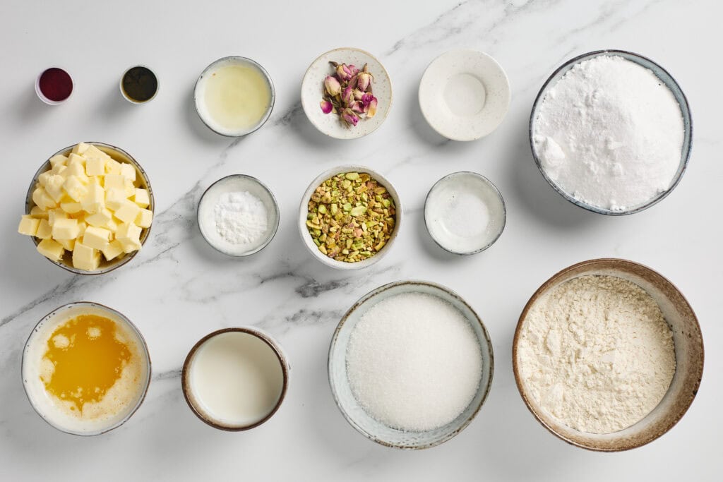 Rose & Pistachio Cupcakes Process Ingredients