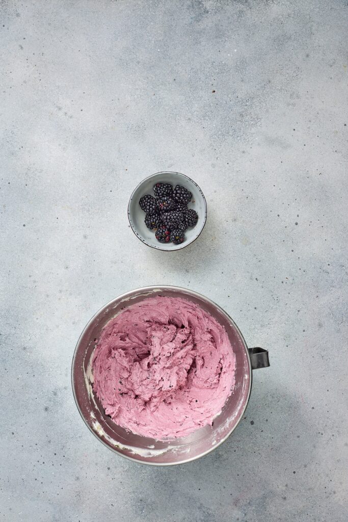 Blackberry Chocolate Cupcakes with Fresh Blackberry Buttercream Process Photo