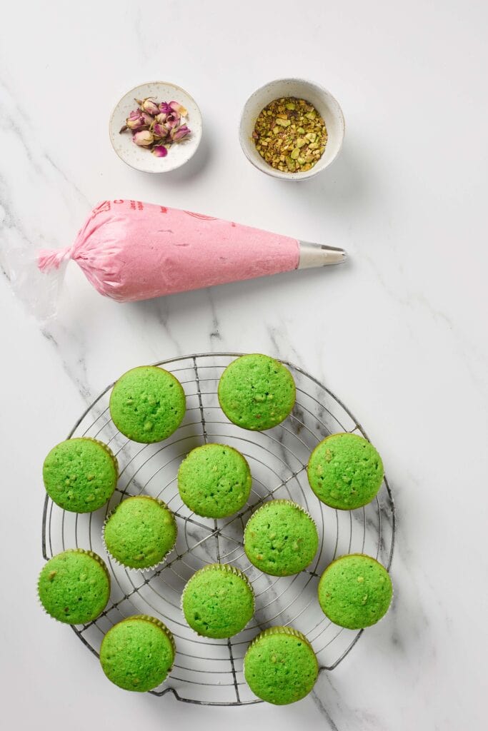 Rose & Pistachio Cupcakes Process Photo