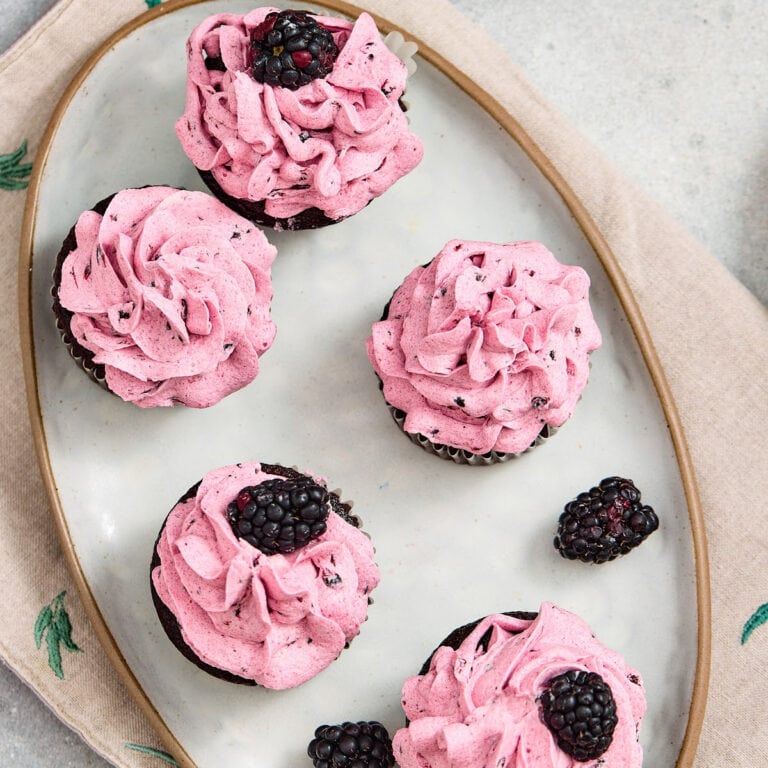 Blackberry Chocolate Cupcakes with Fresh Blackberry Buttercream