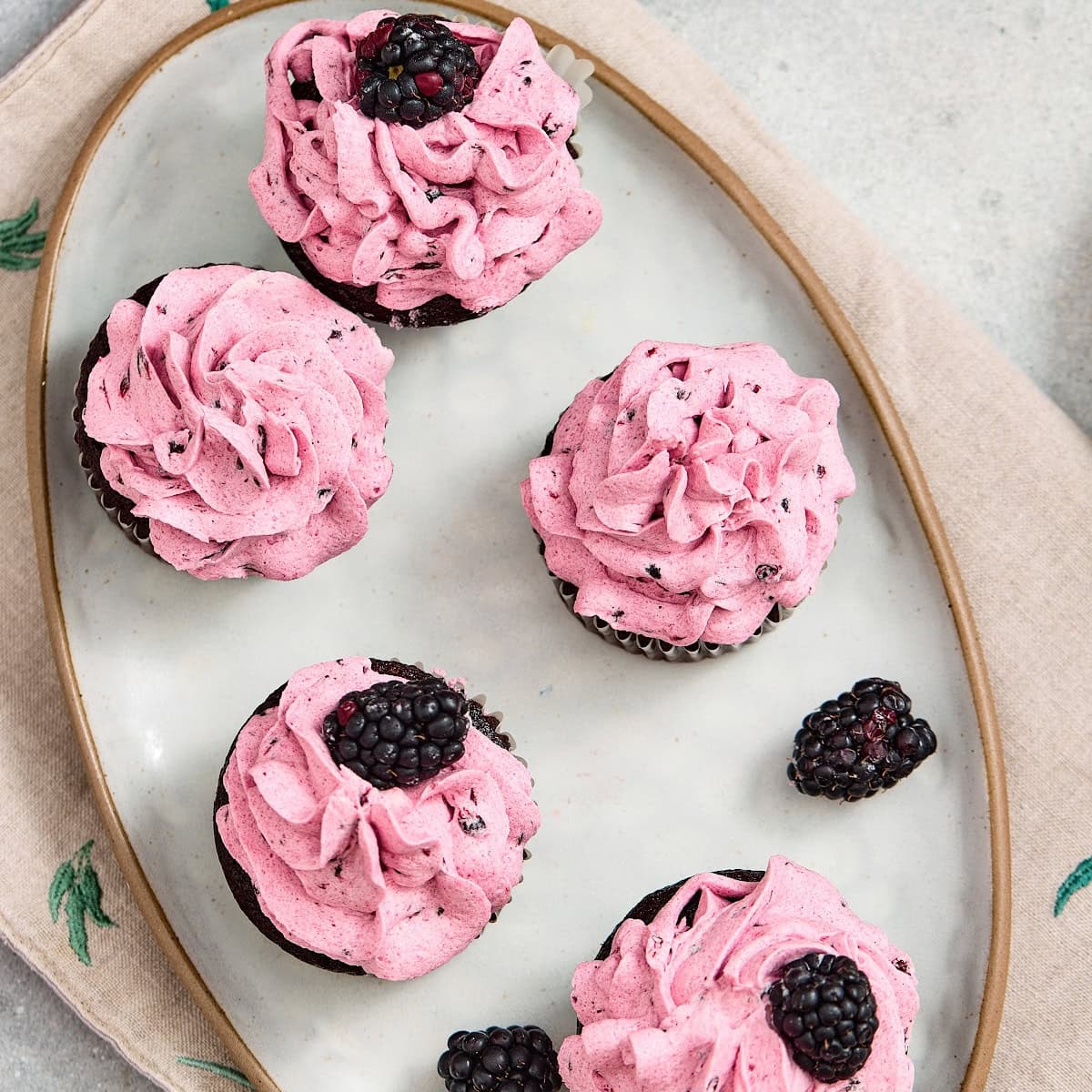 Blackberry Chocolate Cupcakes with Fresh Blackberry Buttercream