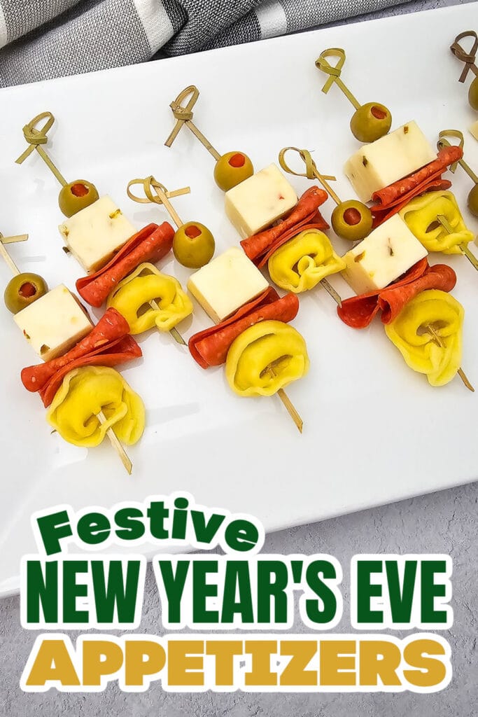 New Years Appetizers-Cheesy Tortellini Skewers with Olives & Pepperoni
