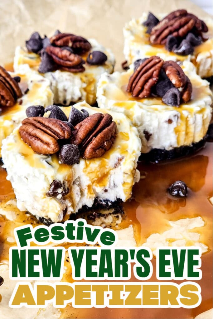 New Years Appetizers-No Bake Mini Turtle Cheesecakes