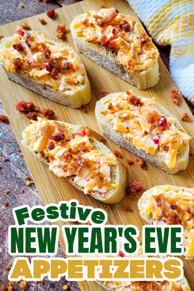New Years Appetizers-Pimento Cheese and Bacon Crostini