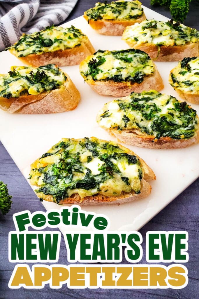 New Years Appetizers- Spinach Artichoke Crostini