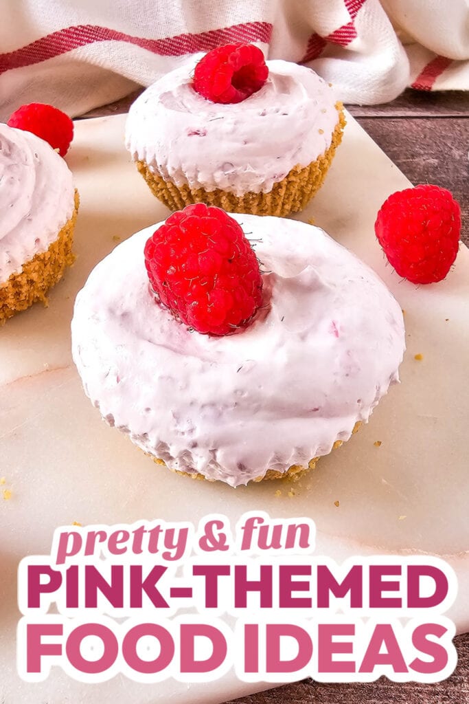 Pink Food Ideas-Mini No-Bake Raspberry Cheesecakes