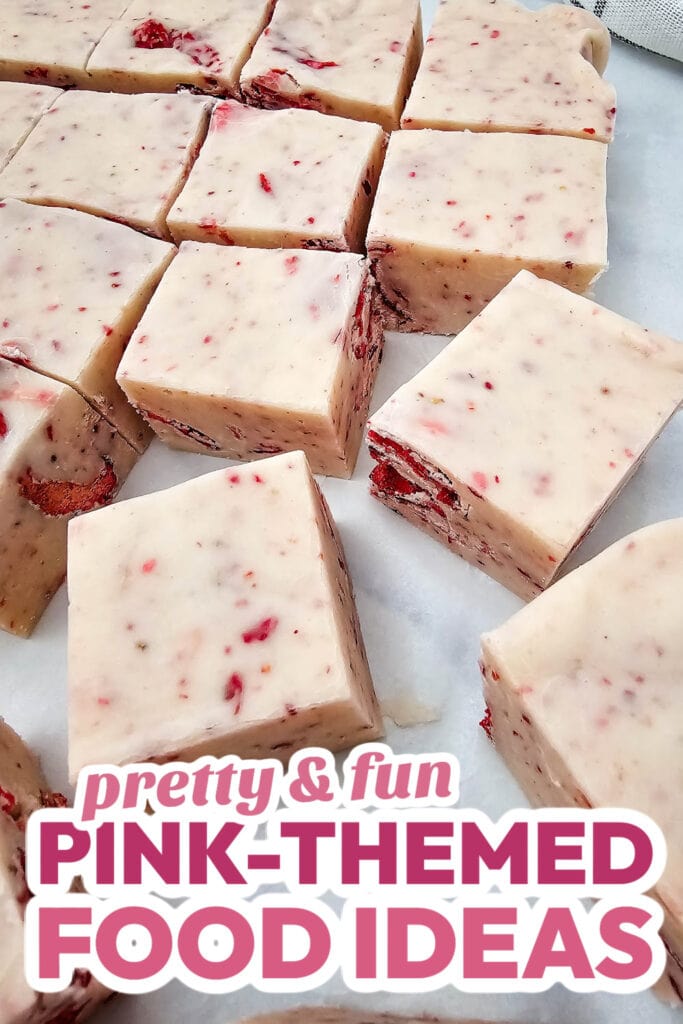 Pink Food Ideas-No-Bake Strawberry Fudge Squares