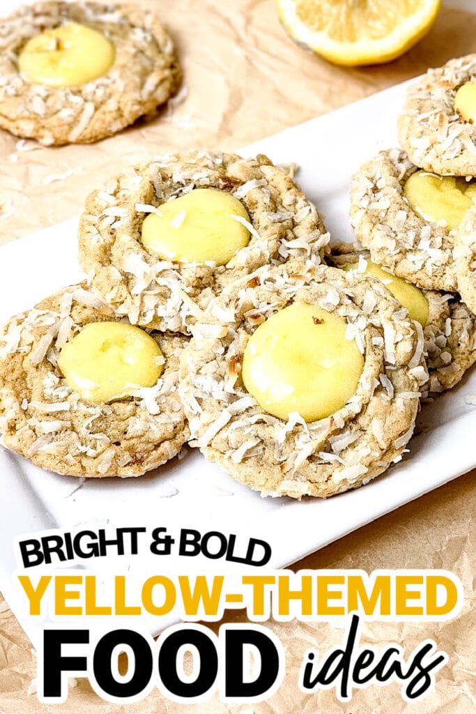 Yellow Food Ideas-Soft Coconut Thumbprint Cookies with Lemon Curd