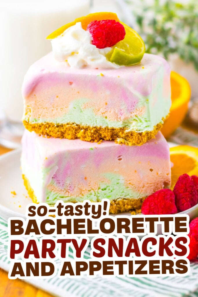 bachelorette party snacks- No Bake Rainbow Sherbet Bars