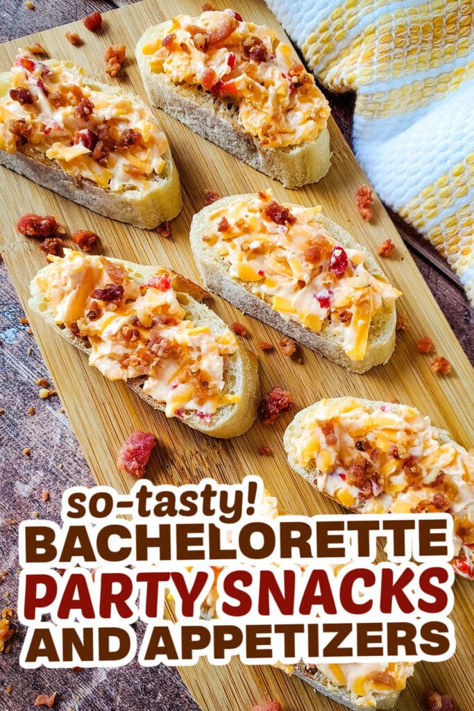 bachelorette party snacks- Pimento Cheese and Bacon Crostini