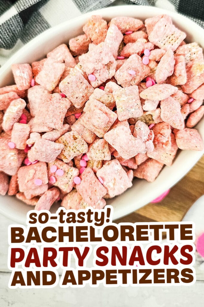 bachelorette party snacks- Pink Puppy Chow