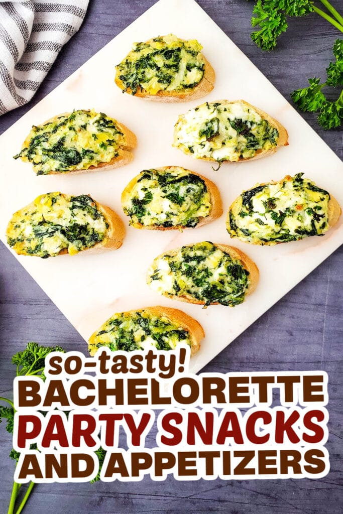 bachelorette party snacks- Spinach Artichoke Crostini