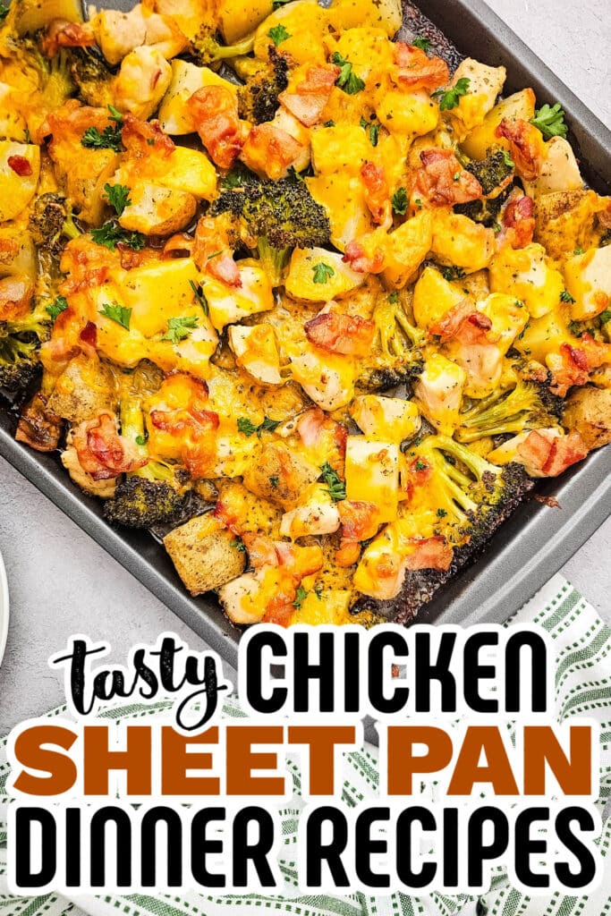 chicken sheet pan dinner -Cheesy Chicken Bacon Ranch Sheet Pan Meal