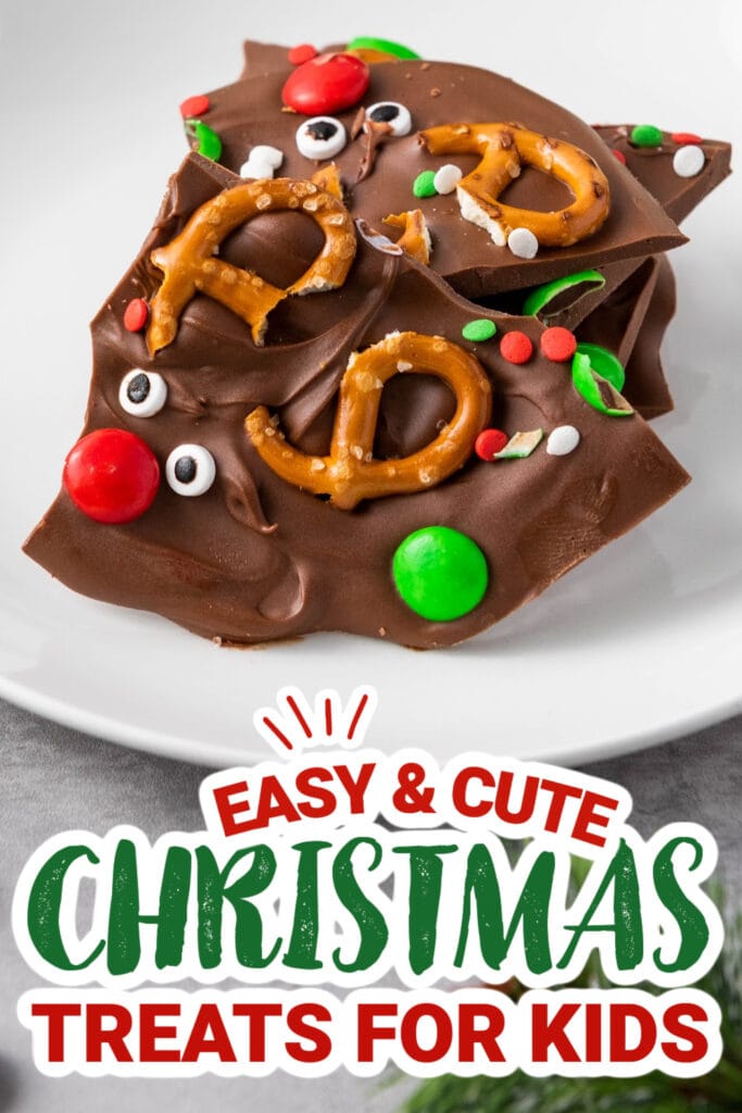 kids christmas treats-Reindeer Chocolate Bark
