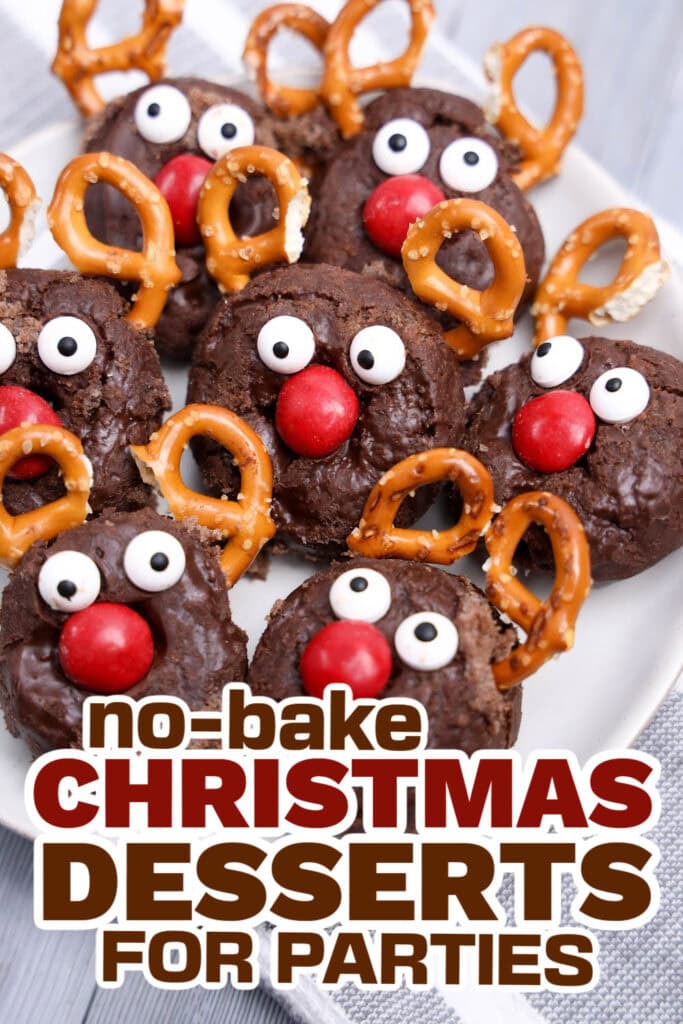 no bake christmas desserts -No-Bake Reindeer Mini Donuts