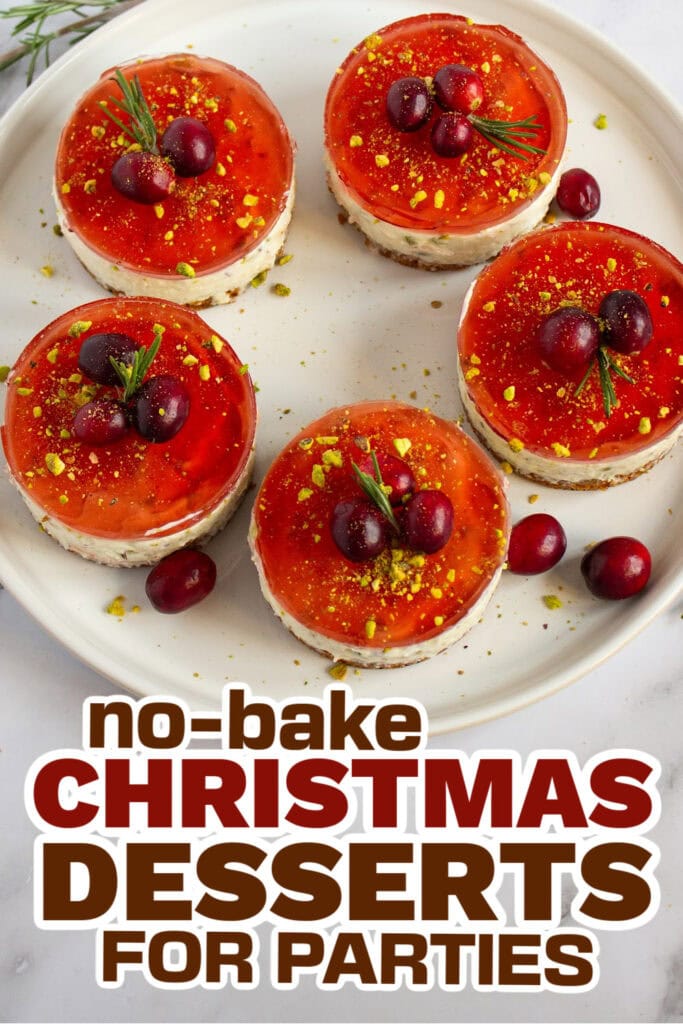 no bake christmas desserts - Pistachio Cranberry No-Bake Mini Cheesecakes