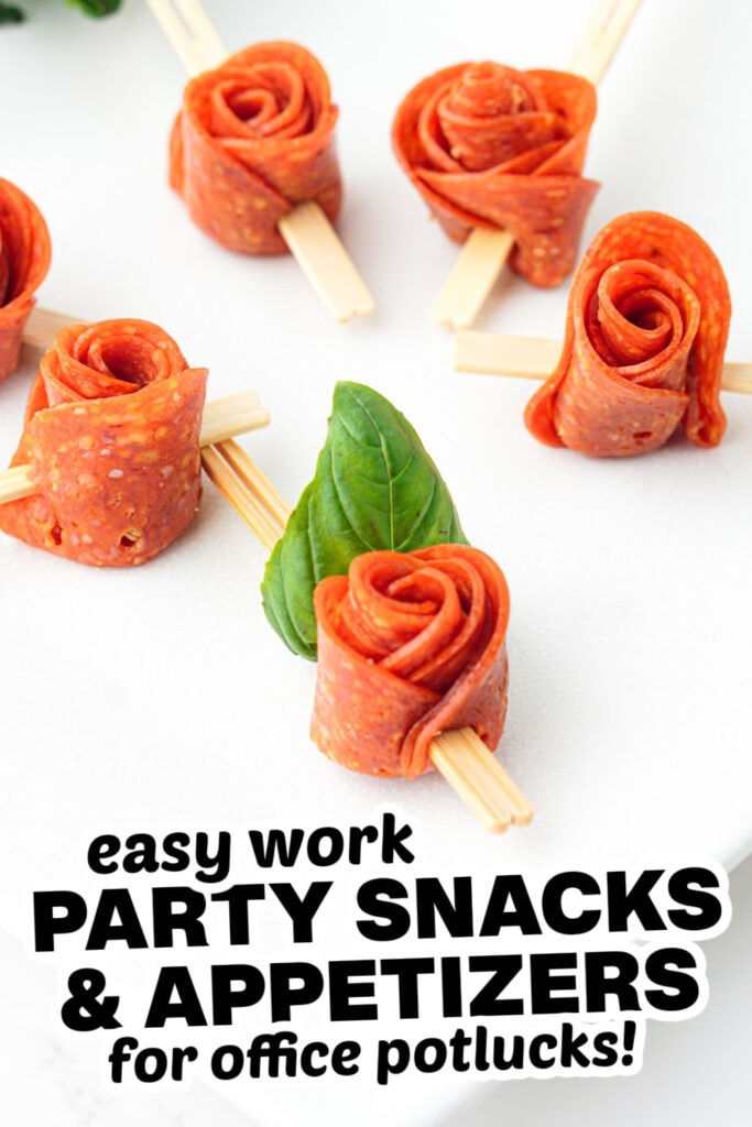 work party snacks and appetizers - 3-Ingredient Pepperoni Rose Skewers