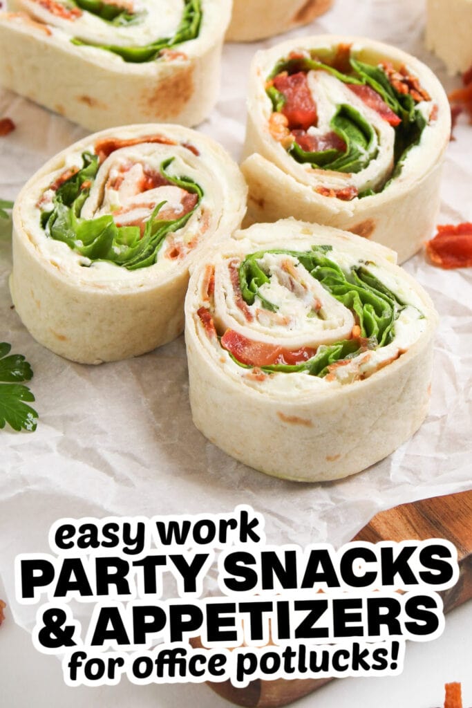 work party snacks and appetizers - BLT Pinwheel Sandwiches
