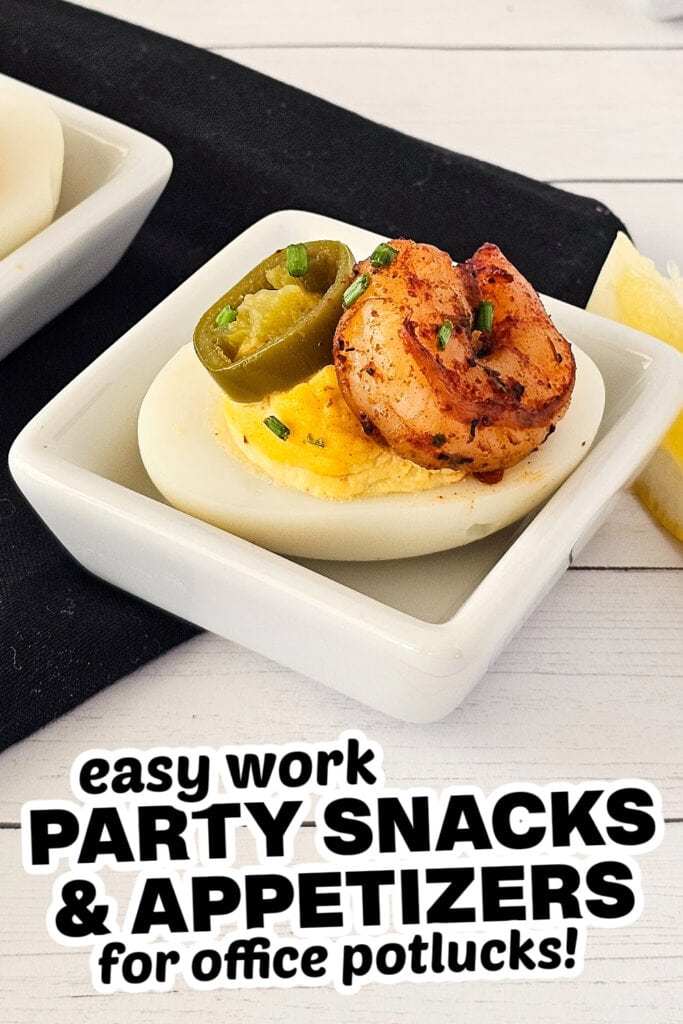 work party snacks and appetizers -Cajun Deviled Eggs with Shrimp