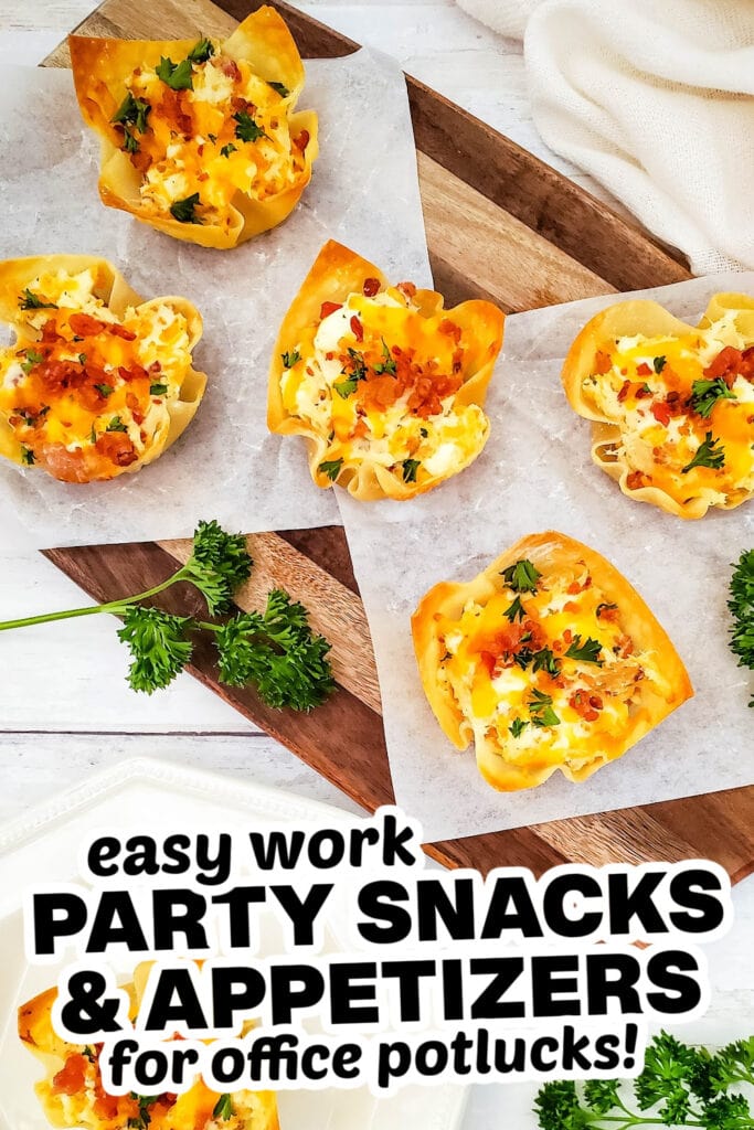 work party snacks and appetizers - Cheesy Ranch Chicken Wonton Cups