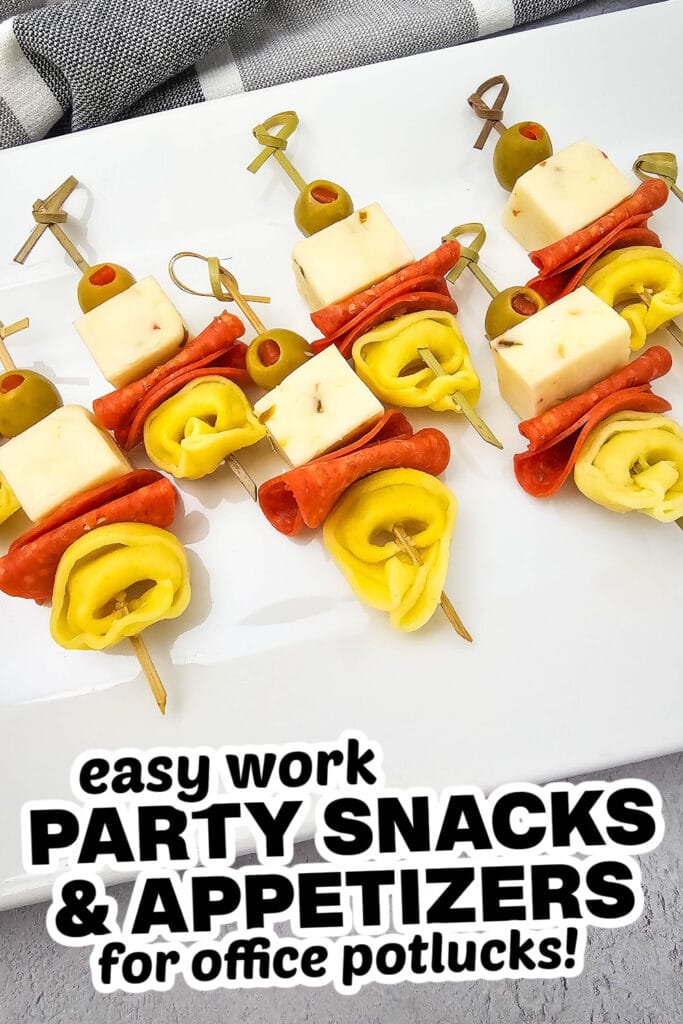 work party snacks and appetizers - Cheesy Tortellini Skewers