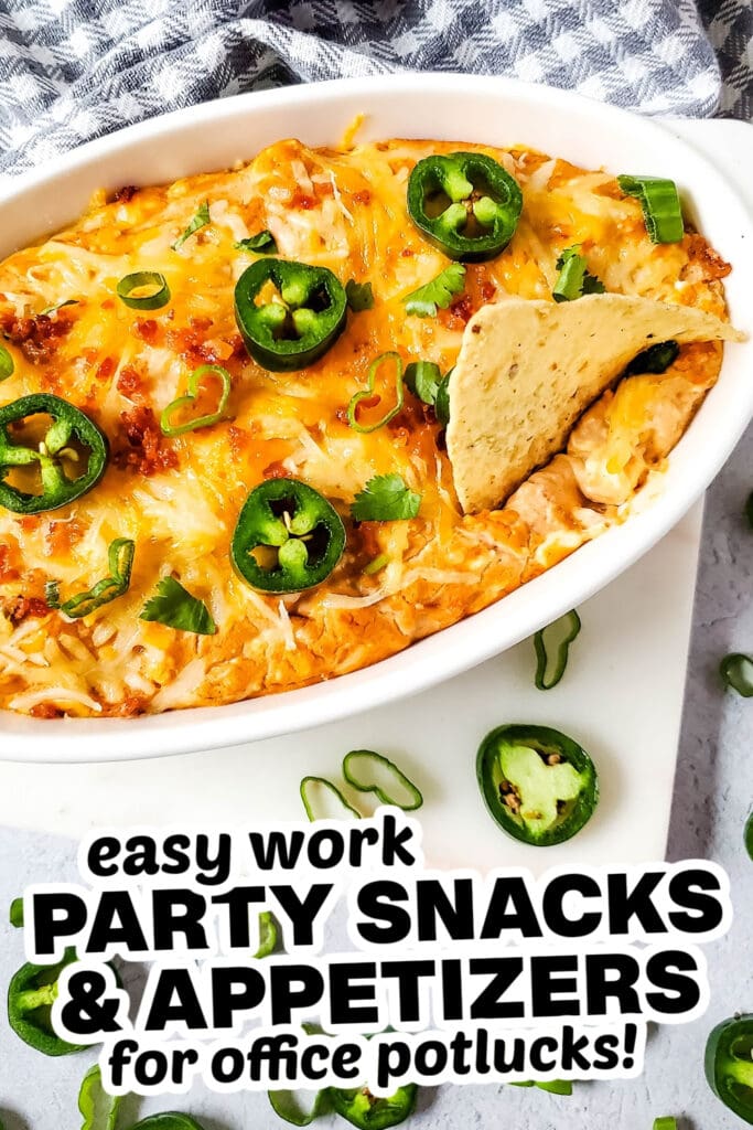 work party snacks and appetizers - Hot Cheesy Bacon Bean Dip