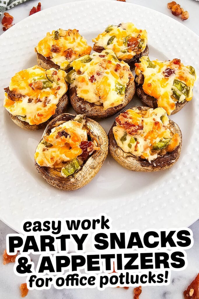 work party snacks and appetizers - JalapenĢo Popper Stuffed Mushrooms