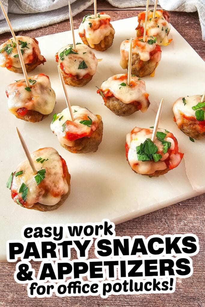 work party snacks and appetizers - Mini Meatball Marinara Bites