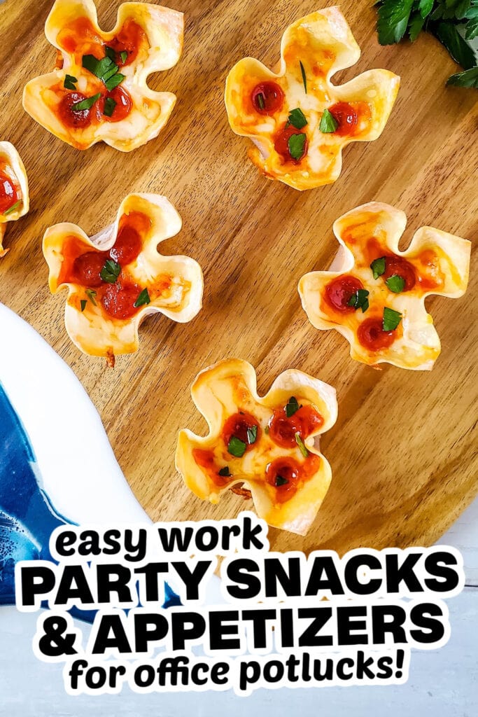 work party snacks and appetizers - Pizza Wonton Cups