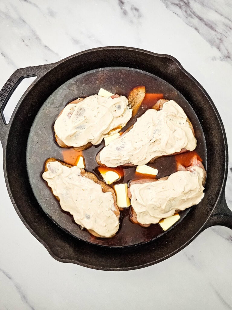Skillet French Onion Chicken and Rice Process Photo