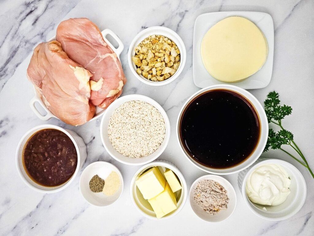 Skillet French Onion Chicken and Rice Process ingredients
