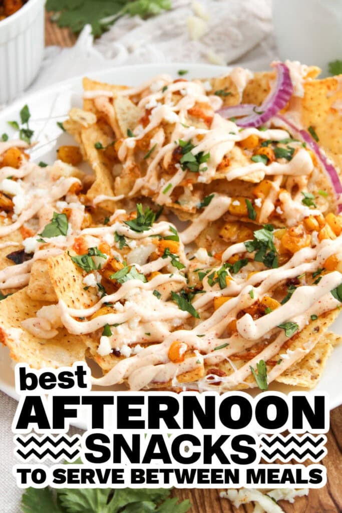 afternoon snacks - Mexican Street Corn Nachos with Creamy Lime Sauce