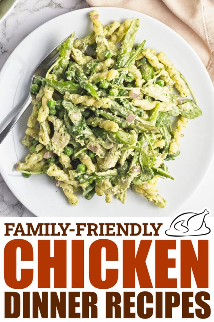 chicken dinner recipes -Creamy Pesto Chicken Pasta Salad