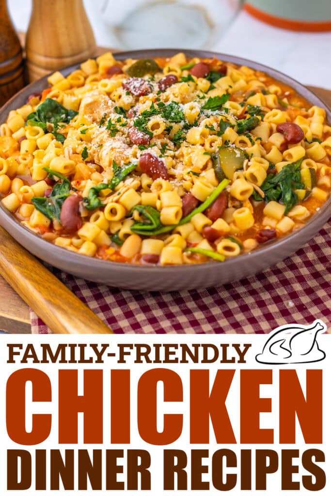 Delicious chicken pasta with vegetables and cheese in a bowl.