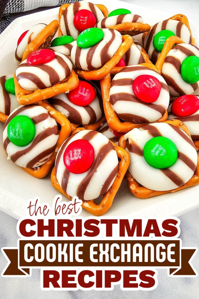 christmas cookie exchange recipes - Christmas M&M Pretzel Hugs
