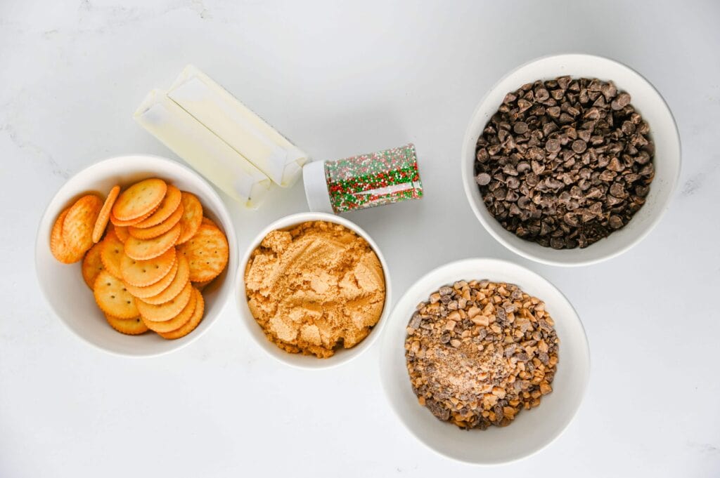 Christmas Ritz Cracker Toffee Bites Process Ingredients