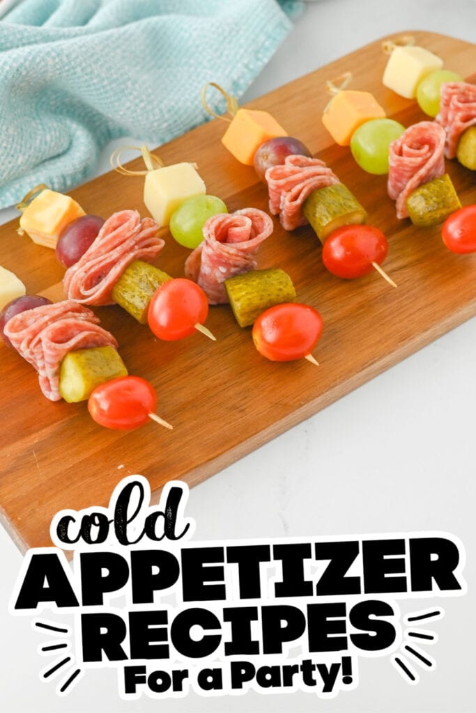 60 Cold Appetizer Ideas for a Party 48 cold appetizer - Charcuterie Skewers with Cheese, Salami, and Fruit