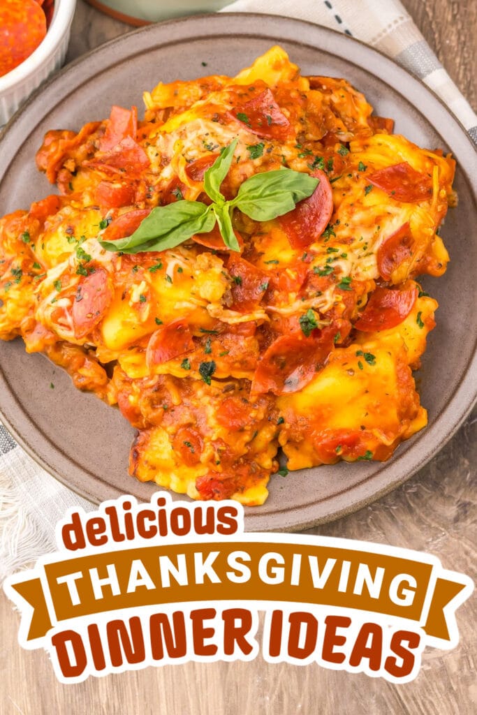 thanksgiving dinner ideas - Slow Cooker Pizza Ravioli